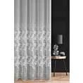 Firana szyta na taśmie 5 cm biała z miękkiej tkaniny typu ADEN z efektem deszczyku, zdobiona haftem roślinnym, wykończona obciążnikiem