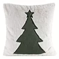 Poszewka na poduszkę 45x45 cm świąteczna z futerka kremowo zielona zdobiona aplikacją choinki FELIKS1