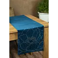 Bieżnik na stół granatowo, złocisty 35x220 cm welwetowy BLINK 13 z dużym wzorem lilii wodnej