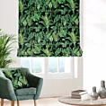 Roleta rzymska czarno zielona z miękkiej, welwetowej tkaniny, z nadrukowanym motywem botanicznym