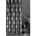 Zasłona szyta na taśmie 8 cm czarno srebrna z szenilowej tkaniny w klasyczny wzór ornamentowy przetykany błyszczącą nicią Italissima Eva Minge