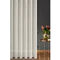Firana szyta na taśmie 5 cm kremowa z gładkiej, miękkiej etaminy z delikatnie zarysowanym wzorem w prążki, wykończona obciążnikiem