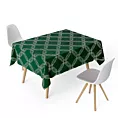 Obrus szyty zielony z tkaniny welwetowej z geometrycznym błyszczącym nadrukiem