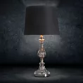 Lampa stołowa do salonu czarno, srebrna REMI z kryształową podstawą i matowym abażurem