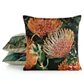 Poszewka na poduszkę 45x45 cm czarno, ciemnopomarańczowa żakardowa z motywem egzotycznym GOBELIN