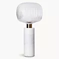 Lampa stołowa do salonu biało, złota LUKA o marmurowej podstawie i szklanym tłoczonym kloszem