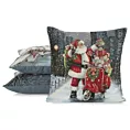 Poszewka na poduszkę 45x45 cm bawełniana, gobelinowa popielato, czerwona zdobiona nadrukiem Mikołaja z prezentami GOB