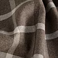 Zasłona szyta na tunelu brązowa z tkaniny o jodełkowym splocie z wzorem kraty