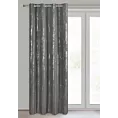 Zasłona grafitowo, srebrzysta zdobiona błyszczącym nadrukiem 140x250 cm przelotka - LIBI