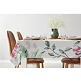 Obrus biało, różowy 140x280 cm z dodatkiem lnu NATU 7 z nadrukiem z motywem roślinnym