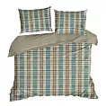 Pościel 220x200 cm z satyny bawełnianej kolor jasnobrązowy, zielony z motywem kraty SPRING 65