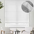 Roleta rzymska biała z delikatnej tkaniny typu deszczyk wykończona obciążnikiem