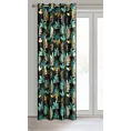 Zasłona czarno, zielona zdobiona egzotycznym nadrukiem z tkaniny typu oxford 140x250 cm przelotka - MALTA