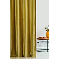 Zasłona szyta na taśmie 5 cm musztardowa z tkaniny welwetowej w pionowe prążki, wykończona obciążnikiem