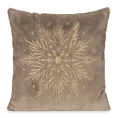 Poszewka na poduszkę świąteczna 45x45 cm jasnorązowo, szampańska z przyjemnego futerka zdobiona haftem śnieżynki
