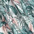 Zasłona zielono, różowa we wzór liści z welwetu 140x250 cm przelotka - MADERA