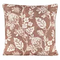 Poszewka na poduszkę 50x50 cm bawełniana z dodatkiem lnu ceglasto, kremowa zdobiona nadrukiem roślinnym  LEN