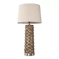 Lampa stołowa do pokoju brązowo, beżowa AMY na ażurowej podstawie wyplatanej z wikliny