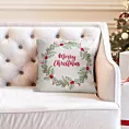 Poszewka na poduszkę świąteczna 45x45 cm  welwetowa biało, zielona  zdobiona haftem