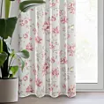 Zasłona biało, różowa zdobiona nadrukiem subtelnych kwiatów ze złotymi akcentami z etaminy 140x250 cm przelotka KALINA