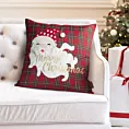Poszewka na poduszkę świąteczna 45x45 cm czerwono, biała w kratę zdobiona haftem zabawnego Mikołaja