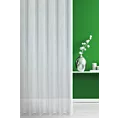 Tkanina firanowa matowa, półprzezroczysta z błyszczącymi pionowymi paseczkami, wykończona szwem obciążającym