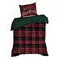 Pościel świąteczna 140x200 cm z bawełny ranforce, kolor bordowy, ciemnozielony z nadrukiem kraty NOELLIE