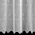 Firana szyta na taśmie 5 cm TESSA biało szara z matowego tiulu haftowanego w drobny roślinny wzór z ażurem
