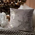 Poszewka na poduszkę świąteczna 45x45 cm welwetowa zdobiona nadrukiem szampańskich śnieżynek