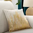 Poszewka na poduszkę 45x45 cm z dodatkiem lnu naturalno, złota z błyszczącym nadrukiem IMANI