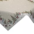 Obrus naturalno, srebrny 100x100 cm gobelinowy z motywem zimowej wioski