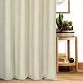 Zasłona szyta na flexach jasnobeżowa z miękkiej w dotyku tkaniny szenilowej