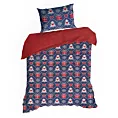 Pościel świąteczna 140x200 cm bawełniana kolor granatowy, czerwony z motywem choinek MERRY