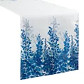 Bieżnik biało, niebieski 40x140 cm zdobiony na brzegach roślinnym wzorem - INES 14