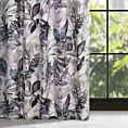 Zasłona biało, fioletowa z motywem liści 140x270 cm taśma - LILIA