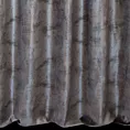Zasłona szyta na flexach popielato złocista z miękkiej, welwetowej tkaniny z nieregularnym wzorem i błyszczącym nadrukiem