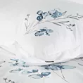 Pościel 160x200 cm bawełniana kolor biały, niebieski zdobiona haftowanym wzorem listków Eurofirany Premium