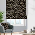 Roleta rzymska czarno złota z szenilowej tkaniny w zwierzęcy wzór przetykany błyszczącą nicią