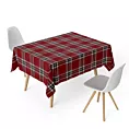 Obrus szyty bordowo naturalny z grubej, szenilowej tkaniny w elegancką kratę