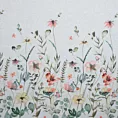 Zasłona biało, zielona z nadrukiem malowanych kwiatów z etaminy 140x270cm taśma - DOLLY