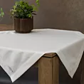 Bieżnik na stół biały 85x85 cm ELLEN zdobiony drobnymi srebrnymi kropkami i elegancką listwą