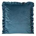 Poszewka na poduszkę 45x45 cm welwetowa, niebieska zdobiona na brzegach falbanami VELVET 25 Eurofirany Premium