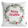 Poszewka na poduszkę świąteczna 45x45 cm  welwetowa biało, zielona  zdobiona haftem