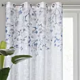Zasłona biało, granatowa z wzorem kwitnących gałązek z delikatnej etaminy 140x250 cm przelotka - ANA