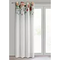 Zasłona biało, ciemnoróżowa ze wzorem letnich kwiatów 140x250 cm przelotka - RISA