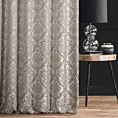 Zasłona szyta na taśmie 5 cm CASSIA beżowo srebrna z ekskluzywnej tkaniny o wypukłym wzorze ornamentowym i delikatnym połysku Italissima Eva Minge
