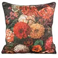 Poszewka na poduszkę 45x45 cm welwetowa kolor ciemnopomarańczowy, ciemnozielony z motywem malarskich kwiatów i estetyczną lamówką VELEVT 110
