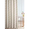 Zasłona szyta na tunelu beżowo różowa z tkaniny o naturalnym splocie z nadrukowanym kwiatowym wzorem