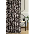 Zasłona szyta na taśmie 5 cm ciemnobrązowo srebrna miękka, welwetowa, z nadrukowanym motywem botanicznym i srebrnymi elementami