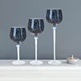 Świecznik szklany VERRE na wysmukłej nóżce z granatowym kielichem